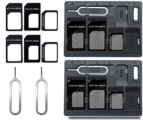 CKANDAY 2 Packs SIM-Kartenhalter mit Fachöffnerstiften, Karten-Aufbewahrungs-Werkzeug-Set für Standard-Micro-Nano-Micro-SD-Speicherkarten, mit 3 Karten-Adaptern und 1 Auswurfstiften - Schwarz von CKANDAY