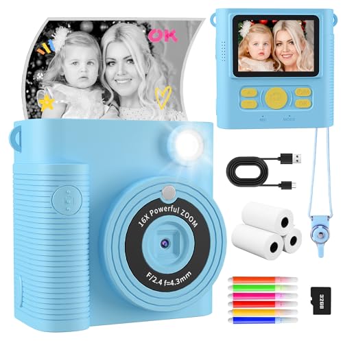 CKATE Kinderkamera Sofortbildkamera, 2.4 Zoll Bildschirm Kinder Kamera mit 2 Shutters, 32G SD Karte & Druckpapier, 1080P Sofortbildkamera Kinder, Geschenke für Mädchen und Jungen 3-12 Jahre - Blau CKATE Kinderkamera Sofortbildkamera, 2.4 Zoll Bildschirm Kinder Kamera mit 2 Shutters, 32G SD Karte & Druckpapier, 1080P Sofortbildkamera Kinder, Geschenke für Mädchen und Jungen 3-12 Jahre - Blau von CKATE