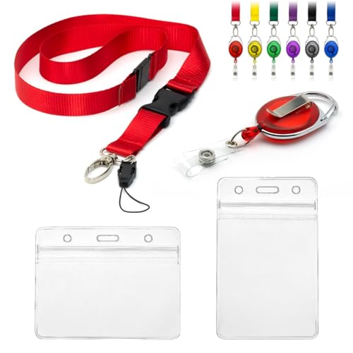 CKB LTD Schlüsselband mit Kartenhalter, 4-teiliges Set, enthält 1 abnehmbares Sicherheits-Schlüsselband, 1 einziehbarer Yo-Yo-Rollenclip, 2 durchsichtige, wasserdichte Ausweis-Ausweistaschen, doppels von CKB LTD