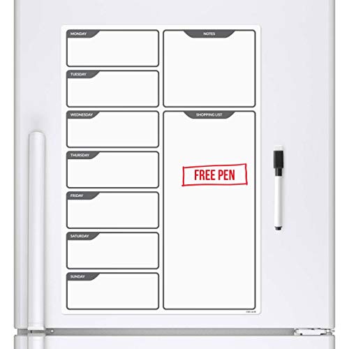 CKB Ltd® Kühlschrank-Wochenplaner Magnetisch Wochen-Planer Magnettafel Erinnerungsfolie Für Kühlschrank Board magnetisch mit Marker White Board & Pen - Drywipe-Magnet Whiteboard Memo Schwarzes Brett großen täglichen Küchenplaner von CKB Ltd