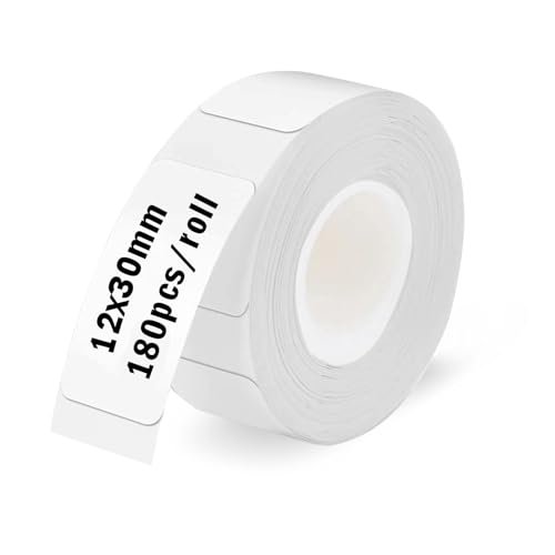 Thermo-Etikettenband, 12 x 30 mm Etiketten Papier, Etikettierpapier für Etikettendrucker, 7m wasserfeste Etiketten geeignet für Haus, Büro, Schule (Weiß, 180 Etiketten/Rolle) von CKCLR