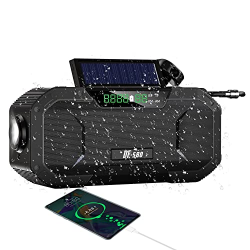 CKLHCFF Solar Radio, AM/FM Tragbar Kurbelradio mit 5000mAh, Wiederaufladbare Dynamo Radio wasserdicht LED Taschenlampe, Powerbank, SOS-Alarm fürWandern, Camping, Ourdoor, Notfall (Schwarz-1) von CKLHCFF