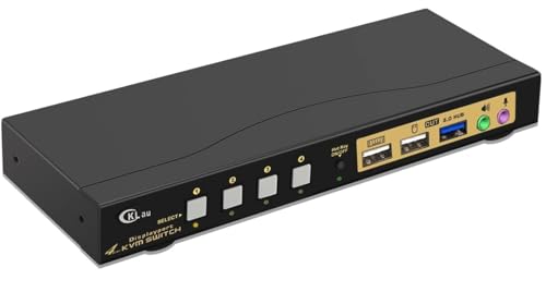 CKLau 4 Port USB 3.0 Displayport 1.4 KVM Switch 4K@144Hz 8K@30Hz with Audio, Cables for 4 PCs Sharing 1 Monitor and Single Keyboard Mouse von CKLau