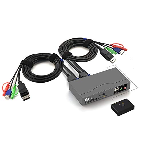 CKLau Displayport KVM Switch, 2 PC 1 Monitor DP KVM-Switches 2 Port, 4K@60 Hz, USB 2.0 Hub, Mit Kabeln, Audio Und Mikrofon von CKLau