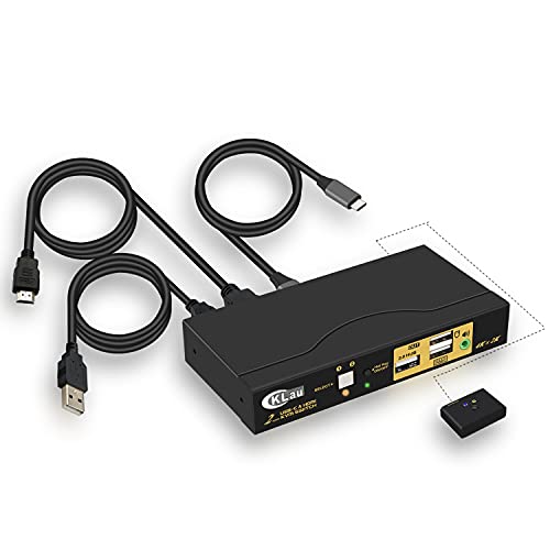 USB Type-C + HDMI KVM Switch 2 Port, 4K@60Hz HDMI USB-C KVM Switches mit USB2.0 Hub und Audioausgang, enthält Kabel und kabelgebundene Fernbedienung von CKLau