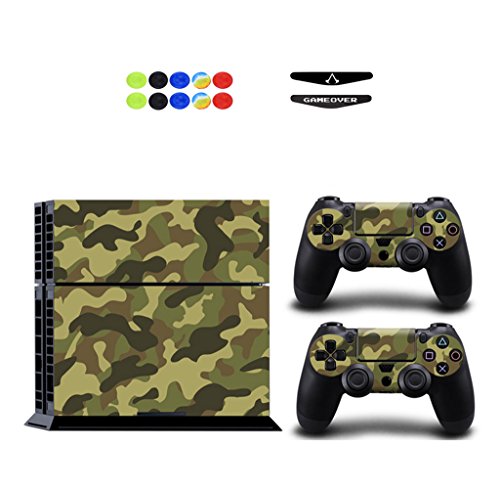 Skin for PS4, Chickwin Design Folie Aufkleber Sticker schützende Haut Schale für Sony Playstation 4 Konsole und 2 Dualshock Controller Skins + 10 pc Silikon Thumb Grips + 2pc zufällig Light Bar (Armee Grün) von CKW