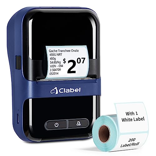 CLABEL Etikettendrucker 230B Bluetooth Beschriftungsgerät Selbstklebend, 300DPI Thermo Tragbarer Etikettiergerät Kompatibel mit iOS und Android für Barcode Büro Label Printer mit 1 Roll Etiketten von CLABEL