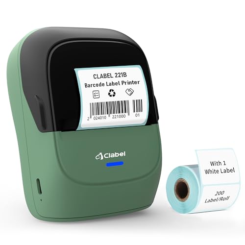 CLABEL Bluetooth Etikettendrucker Selbstklebend: 221B Mini Thermo Etikettiergerät Tragbar Beschriftungsgerät Kompatibel mit iOS und Android für Adresse Zuhause Büro mit 1 Rolle 40x30mm Etikett(Grün) von CLABEL