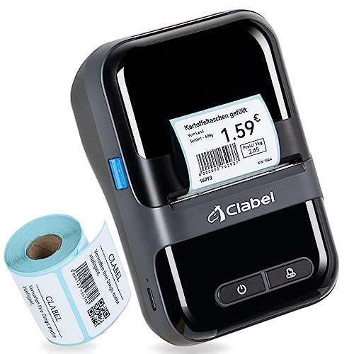 CLABEL Etikettendrucker, 220B Thermo Etikettiergerät Bluetooth, Tragbar 2200 mAh Beschriftungsgerät Selbstklebend Label Printer Kompatibel mit iOS und Android für Barcode Adresse Büro Zuhause von CLABEL