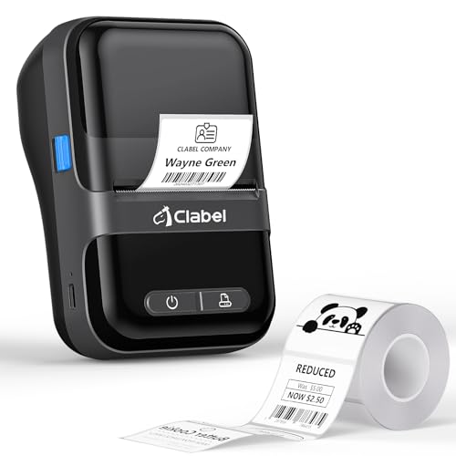 CLABEL Etikettendrucker, 220B Thermo Etikettiergerät Bluetooth, Tragbar 2200 mAh Beschriftungsgerät Selbstklebend Label Printer Kompatibel mit iOS und Android für Barcode Adresse Büro Zuhause von CLABEL