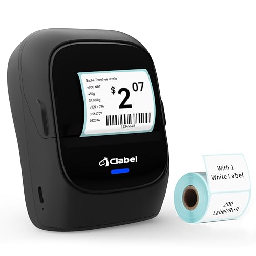 CLABEL Etikettendrucker, 221B Beschriftungsgerät selbstklebend Bluetooth tragbar Thermo Etikettendrucker, aufladbar Etikettiergerät Kompatibel mit iOS und Android für Adresse Zuhause Preis Büro von CLABEL