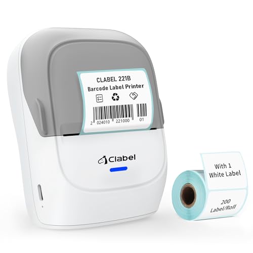 CLABEL Etikettendrucker Selbstkleben Bluetooth 221B Thermo Mini Label Drucker mit 1 Rolle 40x30mm Etiketten Tragbar Etikettiergerät Kompatibel mit Handy & PC für Preisschilder Barcode Büro(Grau+Weiß) CLABEL Etikettendrucker Selbstkleben Bluetooth 221B Thermo Mini Label Drucker mit 1 Rolle 40x30mm Etiketten Tragbar Etikettiergerät Kompatibel mit Handy & PC für Preisschilder Barcode Büro(Grau+Weiß) von CLABEL