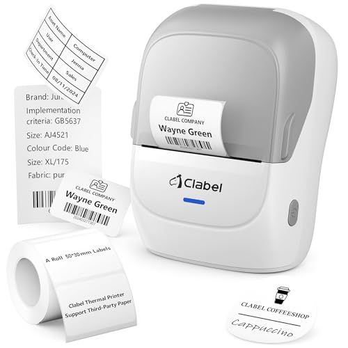 CLABEL Etikettendrucker Selbstkleben Bluetooth 221B Thermo Mini Label Drucker mit 1 Rolle 40x30mm Etiketten Tragbar Etikettiergerät Kompatibel mit Handy & PC für Preisschilder Barcode Büro(Grau+Weiß) CLABEL Etikettendrucker Selbstkleben Bluetooth 221B Thermo Mini Label Drucker mit 1 Rolle 40x30mm Etiketten Tragbar Etikettiergerät Kompatibel mit Handy & PC für Preisschilder Barcode Büro(Grau+Weiß) von CLABEL