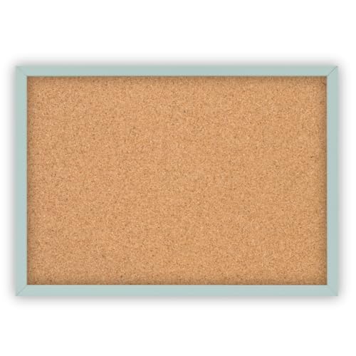 Clamaro 'Memo' Pinnwand Kork 100 x 40 mit Rahmen | Graublau Pastell | Korkwand mit MDF-Holz Bilderrahmen und Metall Aufhängern (Qerformat & Hochformat) | Inkl. 10 Reißzwecken von CLAMARO