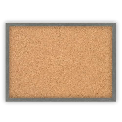 Clamaro 'Memo' Pinnwand Kork 30 x 20 mit Rahmen | Stahlgrau | Korkwand mit MDF-Holz Bilderrahmen und Metall Aufhängern (Qerformat & Hochformat) | Inkl. 10 Reißzwecken von CLAMARO