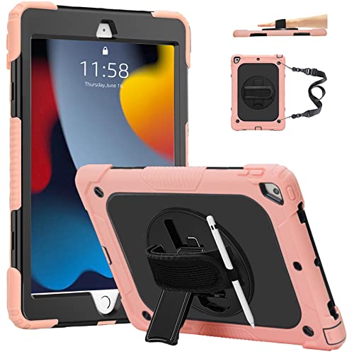 CLARKCAS Schutzhülle für iPad 25,9 cm (10,2 Zoll), 9. Generation 2021, mit Stifthalter, um 360 Grad drehbare Handschlaufe, robuste, stoßfeste Abdeckung mit Schultergurt für iPad 9. / 8. / 7. von CLARKCAS
