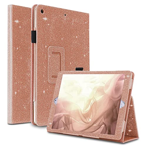 CLARKCAS Schutzhülle für iPad 7. Generation 10.2 2019, Glitzer, Leder, Bifold, Smart Tablet Case Full Protective Cover Girly Cases Zoll 2020 8th Generation, Rose Gold, A2197, A2198, A2200 von CLARKCAS