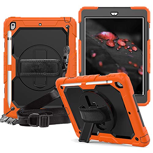 CLARKCAS Schutzhülle für iPad 8. Generation 2020 Kinder 10.2 7. 2019 [Displayschutzfolie] Stoßfeste robuste Hülle mit Stifthalter, Standgurt 25,9 cm (10,2 Zoll) 2020/2019 - Orange von CLARKCAS