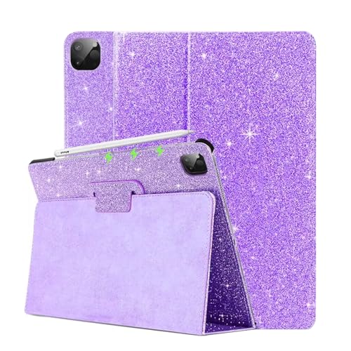 CLARKCAS Schutzhülle für iPad Air 27,9 cm (11 Zoll) 2024, iPad Pro11 4. / 3. / 2. Generation, Glitzer, PU-Leder, iPad Air5/Air4, 27,7 cm (11 Zoll), mit Bleistiftladung, harte Rückseite aus von CLARKCAS
