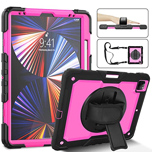 CLARKCAS iPad Pro 12.9 Hülle 2020 mit Displayschutzfolie iPad Pro 4. Generation Kinder Rugged Cover Bleistift Halter Ständer Schwarz + Rosa von CLARKCAS