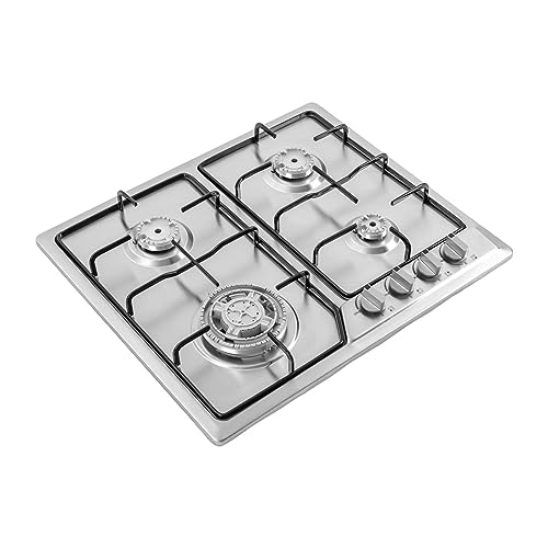 CLEADONG Gaskochfeld 4 Flammig Einbauherd Gaskochfeld 23 Zoll Edelstahl Gaskocher Mit 4 Düsen Und 4 Topflappen Erdgas Gaskochfeld Für Gas/Lpg 58 * 50cm von CLEADONG