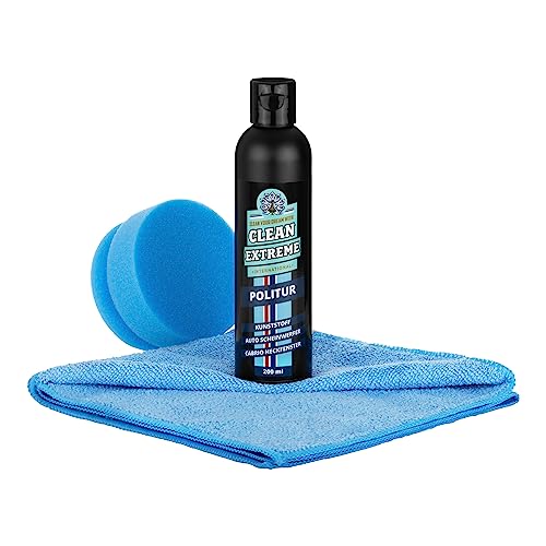 CLEANEXTREME Auto Kunststoffpolitur Set | 200 ml Politur + Polierpad + Poliertuch | Zum Polieren von Kunststoff Scheinwerfer von Auto & Motorrad und Cabrioscheiben Kunststoff Heckscheiben CLEANEXTREME Auto Kunststoffpolitur Set | 200 ml Politur + Polierpad + Poliertuch | Zum Polieren von Kunststoff Scheinwerfer von Auto & Motorrad und Cabrioscheiben Kunststoff Heckscheiben von CLEANEXTREME