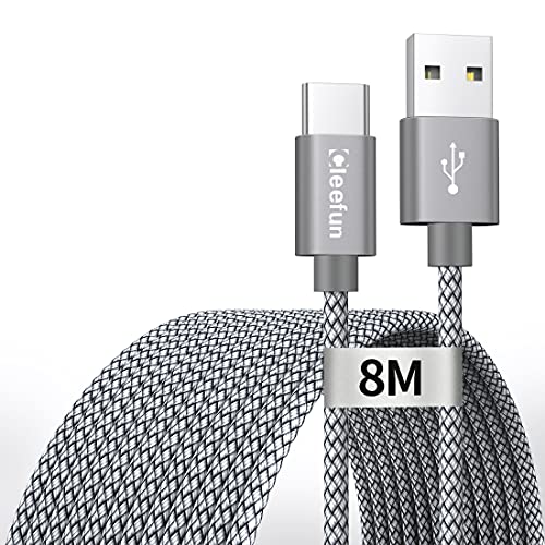 CLEEFUN USB C Kabel 8M, Extra Lang USB A auf USB C Ladekabel, 3A Fast Charge kompatibel mit Samsung Galaxy S10 S9 S8 S20 Plus S20 fe, A50 A51 A52 A21s A12 A32, M21 M31, Note 10 9 8, Xperia xz usw von CLEEFUN