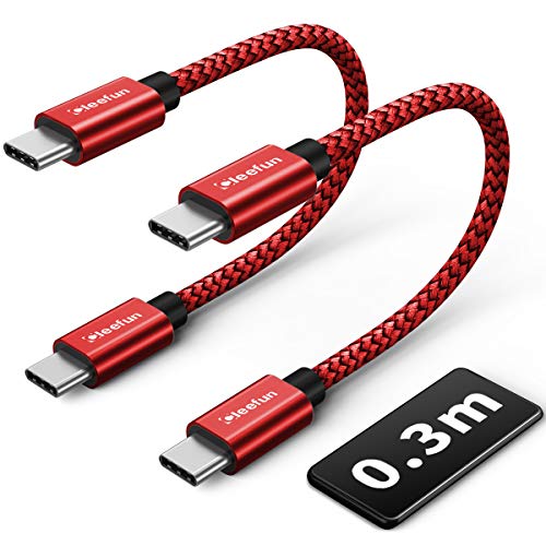 CLEEFUN USB-Kabel C auf USB C, kurz (0,3 m, 2 Pack), USB-C-Kabel, 60 W, Schnellladung, Power Delivery für Samsung S20 S20+ S21 S21+ S20 Ultra, A70 A71, Mac-Book Pro, i-Pad Pro 2020/2018, Switch von CLEEFUN