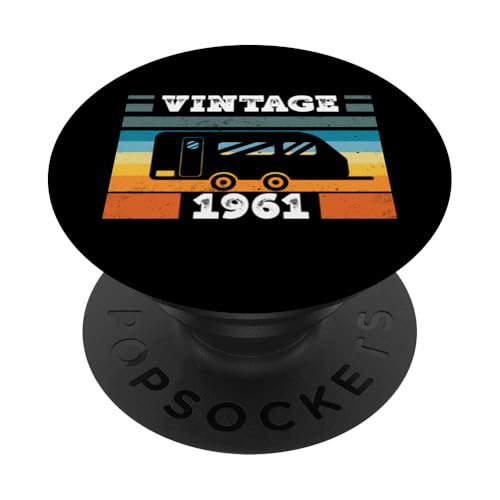 Campingwagen Camping Jahrgang 1961 Geburtstags Wohnwagen PopSockets Klebender PopGrip von CLICK-HERE for more Caravan-Trailer Birthday Shirt