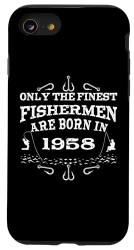 Angler Jahrgang 1958 Geburtstag geboren Angelzubehör Angeln Hülle für iPhone SE (2020) / 7 / 8 von CLICK-HERE for more Fishing Birthday Shirts