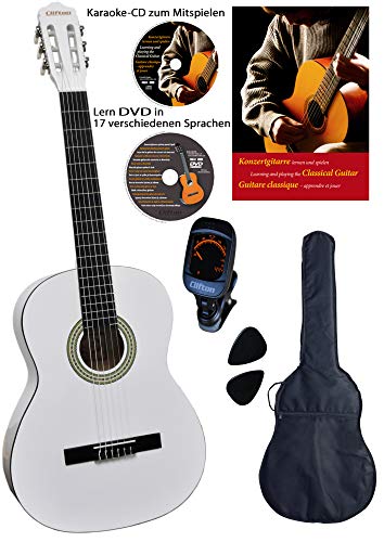 CLIFTON Konzertgitarre 4 4, White, Ahorn Griffbrett und Brücke, Fichtendecke, Lern DVD, Karaoke CD, Songbook, gepolsterte Tasche mit Rückengarniture, 2 Stück Plectren, digitales Stimmgerät, Starter Set CLIFTON Konzertgitarre 4 4, White, Ahorn Griffbrett und Brücke, Fichtendecke, Lern DVD, Karaoke CD, Songbook, gepolsterte Tasche mit Rückengarniture, 2 Stück Plectren, digitales Stimmgerät, Starter Set von CLIFTON