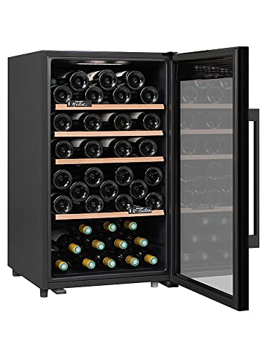 CLIMADIFF - Weinkühlschrank CLS65B1, 63 Flaschen, Temperier-Servier-Weinschrank, Glastür aus UV-undurchlässigem Glas, Temperaturbereich von 5°C bis 20°C, freistehend [Energieklasse G] von CLIMADIFF