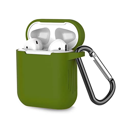 Silikonhülle mit Schlüsselanhänger, kompatibel mit Apple AirPods Case 1 & 2, schützende Silikonhülle aus weichem TPU für Airpods, Schutzhülle für Apple Airpods 1 & 2,senfgrün von CLIPPER GUARDS