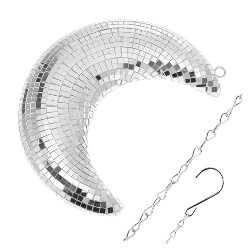 CLISPEED Silberner Mondanhänger Monddekor Discomond Hängender Mond Discoparty Discokugel Wandornament Für Zuhause Retro Wanddekor Discokugeln Spiegel Discokugel von CLISPEED