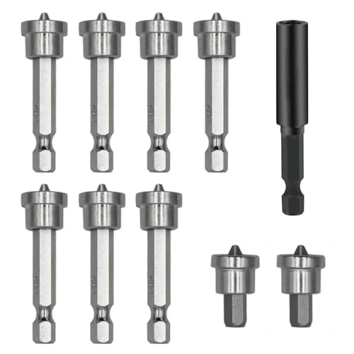 CLKE 10 Stück Schnellbau-Schrauben-Tiefeneinsteller PH2, 1/4-Zoll-Sechskantschaft, Trockenbau-Schraubendreher-Bit, für Gipskartonplatten, mit 1 Verlängerungsbuchse, Bohrerhalter (50, 25 mm) von CLKE