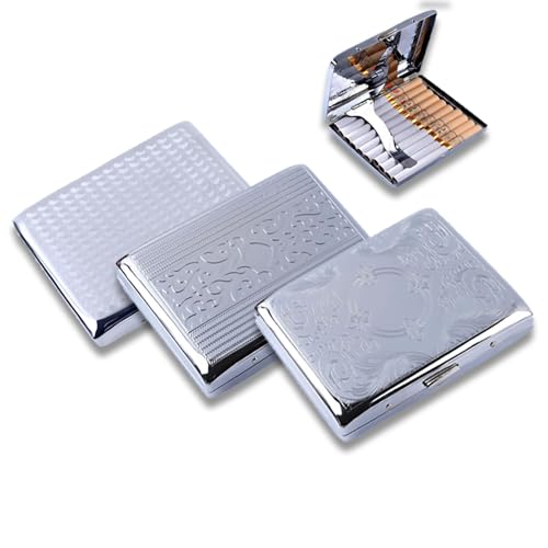 CLKE 3 STK Zigarettenschachtel Metall, Klein Zigarettenetui für 20 Zigaretten, Tragbar Wasserdicht Zigaretten Etui Box, Zigarettenbox mit Schnappverschluss für Herren Damen Silber CLKE 3 STK Zigarettenschachtel Metall, Klein Zigarettenetui für 20 Zigaretten, Tragbar Wasserdicht Zigaretten Etui Box, Zigarettenbox mit Schnappverschluss für Herren Damen Silber von CLKE