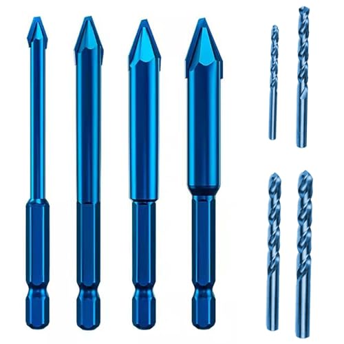 CLKE Hochfeste Exzenterspiralbohrer, Metallbohrer, hohe Härte, schräger Kopf, Exzenterbohrer, Multifunktionsbohrer-Set, für Keramikfliesen, Ziegel, Kunststoffe (6/8/10/12 mm, blau), 8 Stück von CLKE