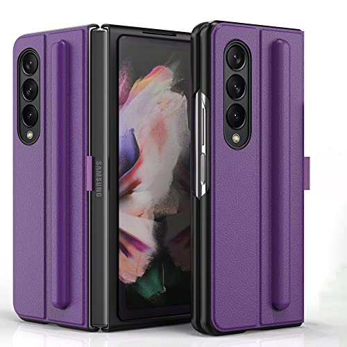 CLLDY Für Samsung Galaxy Z Fold 4 Hülle Luxus einfarbiges Leder mit Stiftschlitz All-Inclusive-Schutz Stoßfeste Falthülle ohne Stift, Lila (kein Stift), für Samsung Z Fold 4 von CLLDY