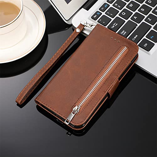 Flip Leather Phone Bags Case for iPhone 14 Pro Max Plus Zipper Wallet Luxury Card Slots Stand Holder Business Shockproof Cover, Brown, for iPhone 14 6.1 Zoll von CLLDY