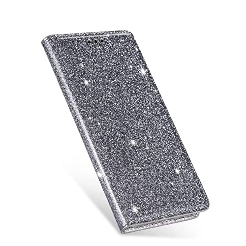 Glitter Leather Case für iPhone 14 13 12 Mini Pro XS Max XR X 8 7 6 Plus SE 5S Kartenhalter Magnetic Flip Wallet Cover, Grau, für iPhone 8 Plus von CLLDY
