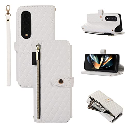 Lange Lanyard Leder Flip Holder Handyhülle für Samsung Galaxy Z Fold 4 3 Fold3 Fold4 Reißverschluss Brieftasche Kartentasche Cover Bag, Weiß, für Samsung Z Fold 3 Lange Lanyard Leder Flip Holder Handyhülle für Samsung Galaxy Z Fold 4 3 Fold3 Fold4 Reißverschluss Brieftasche Kartentasche Cover Bag, Weiß, für Samsung Z Fold 3 von CLLDY