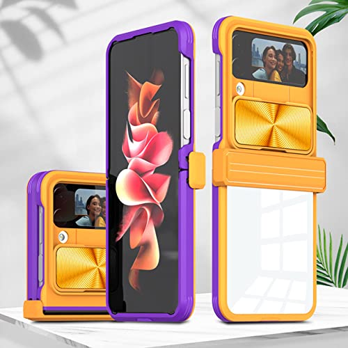 Luxuriöse transparente stoßfeste Rüstungshülle für Samsung Galaxy Z Flip 4 Flip4 Phone Clear Hard Full Protective Frame Shell Cover, Orange Purple, für Samsung Z Flip 4 von CLLDY