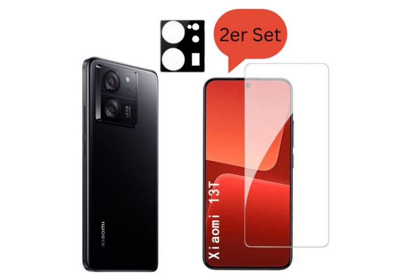 CLM-Tech Displayschutzglas 1X Panzerfolie und 1X Kameraschutz für Xiaomi 13T / Xiaomi 13T Pro, 2er Set Kameraglas und Schutzfolie - Panzerglas Displayschutz 9H Glas, 2 Stück, Unterstützt Fingerabdruck-ID, Stoßsicher von CLM-Tech