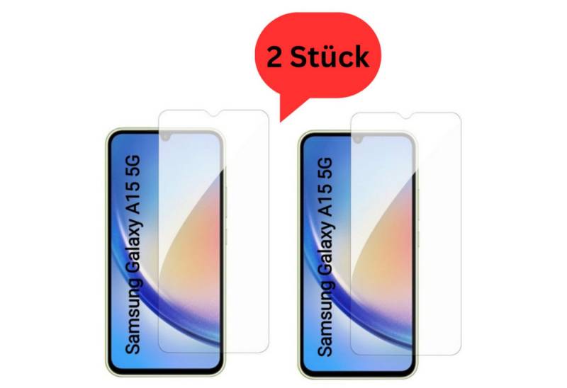 CLM-Tech 2x Schutzfolie für Samsung Galaxy A15 5G Panzerfolie kristallklar für Samsung Galaxy A15 5G, Displayschutzglas, Galaxy A15 5G Panzerglas Folie - Anti-Fingerabdruck und kratzfest -, 2 Stück, Unterstützt Fingerabdruck-ID, Kristallklar von CLM-Tech