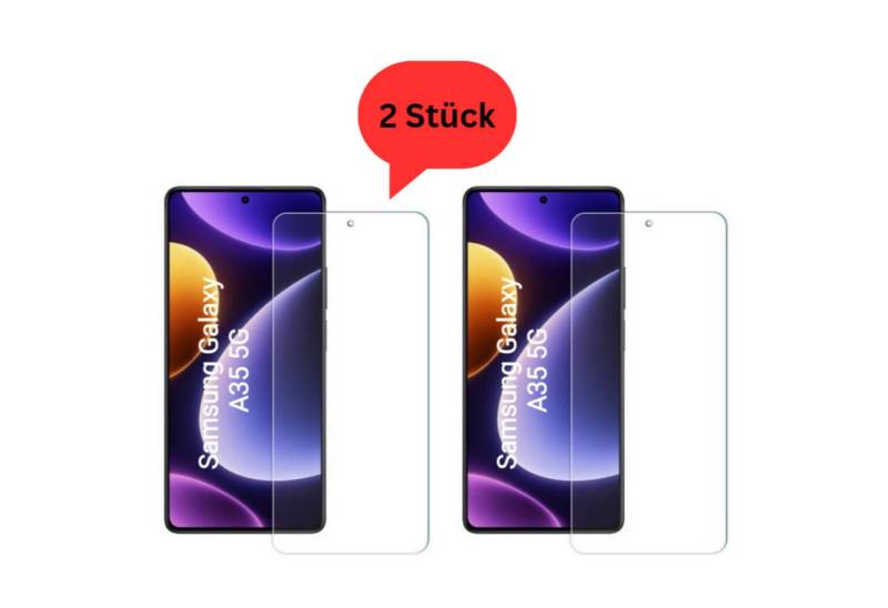 CLM-Tech 2x Schutzfolie für Samsung Galaxy A35 5G Panzerfolie kristallklar für Samsung Galaxy A35 5G, Displayschutzglas, Galaxy A35 5G Panzerglas Folie - Anti-Fingerabdruck und kratzfest -, 2 Stück, Unterstützt Fingerabdruck-ID, Kristallklar von CLM-Tech