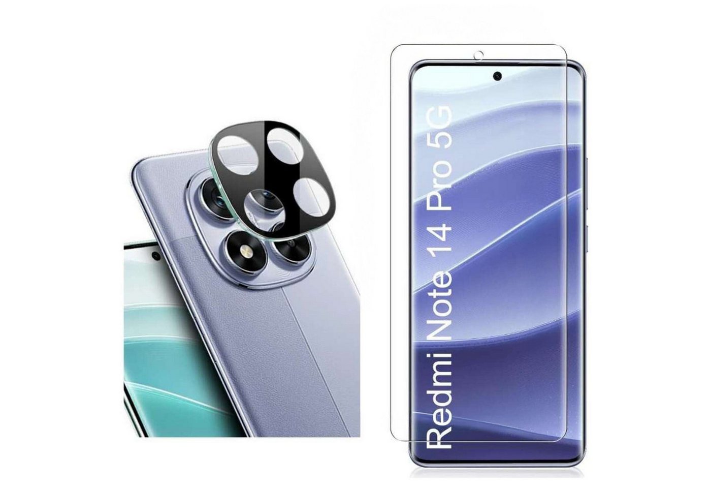 CLM-Tech Displayschutzfolie 1X für Xiaomi Redmi Note 14 PRO 5G Kameraschutz 1X für Xiaomi Redmi Note 14 Pro 5G, 2er Set Kameraglas aus 9H Glas Displayschutz Folie weich, 2 Stück, Anti-Fingerabdruck und blasenfreie Anbringung von CLM-Tech