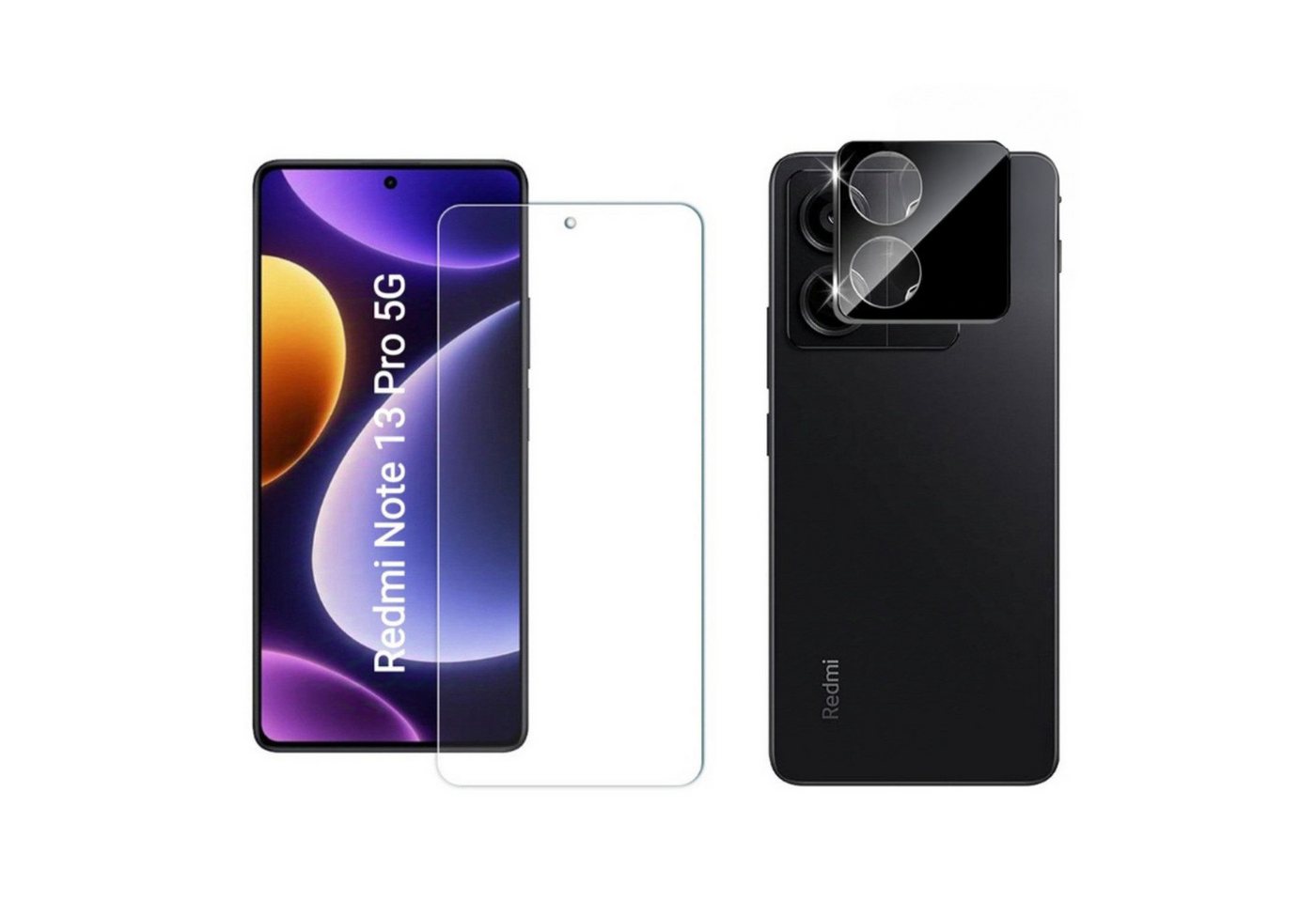 CLM-Tech Displayschutzglas 1X Panzerfolie und 1X Kameraschutz für Xiaomi Redmi Note 13 Pro 5G, 2er Set Kameraglas und Schutzfolie - Panzerglas Displayschutz 9H Glas, 2 Stück, Unterstützt Fingerabdruck-ID von CLM-Tech