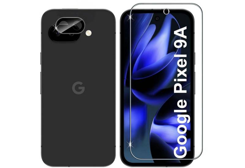 CLM-Tech Displayschutzglas 1X Schutzfolie für Google Pixel 9a Panzerfolie 1X Kameraschutz für Google Pixel 9a, 2er Set Kameraglas Panzerglas Displayschutz 9H Glas, 2 Stück, Unterstützt Fingerabdruck-ID von CLM-Tech