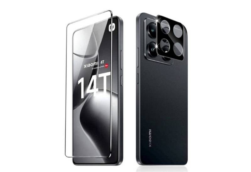 CLM-Tech Displayschutzglas 1X Schutzfolie für Xiaomi 14t Panzerfolie 1X Kameraschutz für Xiaomi 14t, 2er Set Kameraglas Panzerglas Displayschutz 9H Glas, 2 Stück, Unterstützt Fingerabdruck-ID von CLM-Tech