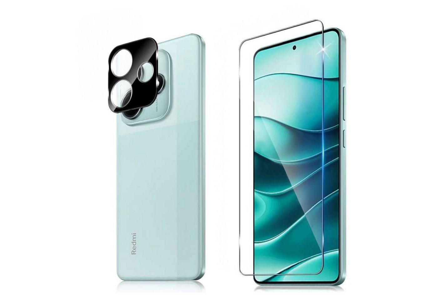 CLM-Tech Displayschutzglas 1X Schutzfolie für Xiaomi Redmi Note 14 5G Panzerfolie 1X Kameraschutz für Xiaomi Redmi Note 14 5G, 2er Set Kameraglas Panzerglas Displayschutz 9H Glas Folie, 2 Stück, Unterstützt Fingerabdruck-ID von CLM-Tech